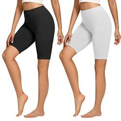 Libella 2er Pack Radlerhose Damen Kurze Leggings Baumwolle High Waist Shorts Blickdicht Sommer Sportshorts Weiß Schwarz 4165 L von Libella