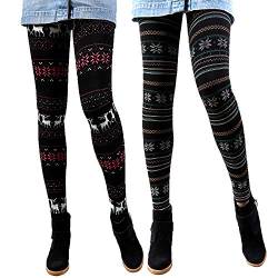 Libella 2er Set Winterleggings Skinny Thermoleggings Laufhose Norweger mit Weihnachtsmotiven Teddy-Innenfleece Frauen/Mädchen 4145A+4145B von Libella