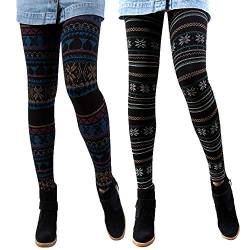 Libella 2er Set Winterleggings Skinny Thermoleggings Laufhose Norweger mit Weihnachtsmotiven Teddy-Innenfleece Frauen/Mädchen 4145A+4145C von Libella