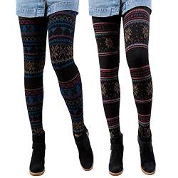 Libella 2er Set Winterleggings Skinny Thermoleggings Laufhose Norweger mit Weihnachtsmotiven Teddy-Innenfleece Frauen/Mädchen 4145C+4145D von Libella