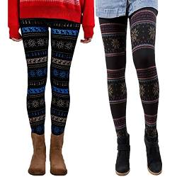 Libella 2er Set Winterleggings Skinny Thermoleggings Laufhose Norweger mit Weihnachtsmotiven Teddy-Innenfleece Frauen/Mädchen 4145F+4145D von Libella