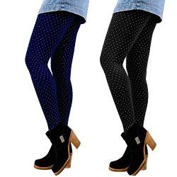 Libella 2er Set Winterleggings Skinny Thermoleggings Laufhose mit Pünktchen Norweger Teddy-Innenfleece Frauen/Mädchen 4146 Schwarz+Marienblau von Libella