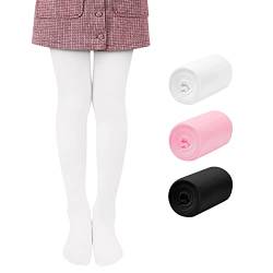 Libella 3er Pack Ballett Strumpfhose für Mädchen Tanzstrumpfhose mit Fuß 80 DEN Blickdicht Mikrofaser Farbig 27251 Weiß+Schwarz+Pink 146-152 von Libella