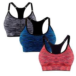 Libella 3er Pack Damen Bustier Bralette Sport BH Wohlfühl-BH Sportliche Comfort BH Gepolsterter Push UP Stützfunktion verstellbare Träger Ohne Bügel Yoga Fitness 3714 Schwarz+ Blau+Orange LXL von Libella