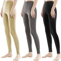 Libella 3er Pack Damen Lange Leggings bunt mit Hohe Taille Slim Fit Fitnesshose Sport aus Baumwolle 4108 Schwarz Grau Beige M von Libella