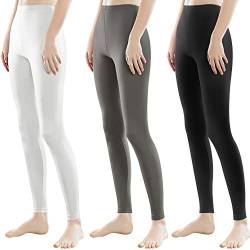 Libella 3er Pack Damen Lange Leggings bunt mit Hohe Taille Slim Fit Fitnesshose Sport aus Baumwolle 4108 Schwarz Grau Weiß XL von Libella