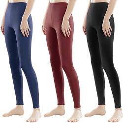 Libella 3er Pack Damen Lange Leggings bunt mit Hohe Taille Slim Fit Fitnesshose Sport aus Baumwolle 4108 Schwarz Wein Marineblau 3XL von Libella