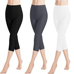 Libella 3er Pack Damen Leggings 3/4 Hose aus Baumwolle Capri-Hose mit Hohe Taille bunt Slim Fit Fitnesshose Mehrfarbig 4161 Schwarz Grau Weiß XXL von Libella