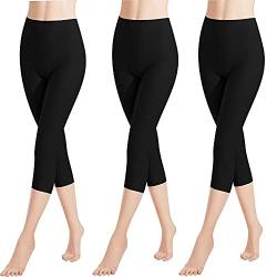 Libella 3er Pack Damen Leggings 3/4 Hose aus Baumwolle Capri-Hose mit Hohe Taille bunt Slim Fit Fitnesshose Mehrfarbig 4161 Schwarz S von Libella