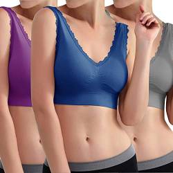 Libella 3er Pack Damen Sport BH Bügelloser Bustier Wohlfühl-BH Komfort-BH Schlaf-BH Freizeit-und Sport BH Seamless Sporttop Grau Blau Lila 3747 S/M von Libella