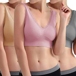 Libella 3er Pack Damen Sport BH Bügelloser Bustier Wohlfühl-BH Komfort-BH Schlaf-BH Freizeit-und Sport BH Seamless Sporttop Pink Haut Grau 3747 4XL/5XL von Libella