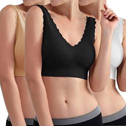 Libella 3er Pack Damen Sport BH Bügelloser Bustier Wohlfühl-BH Komfort-BH Schlaf-BH Freizeit- und Sport BH Seamless Sporttop Schwarz Haut Weiss 3747 2XL/3XL von Libella