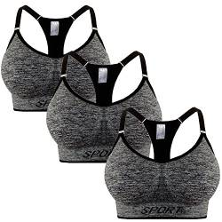 Libella 3er Pack Damen Sport BH Bustier Comfort BH Reissverschluss Gepolsterter Push UP Stützfunktion verstellbare Träger Ohne Bügel Yoga Fitness 3714 Grau LXL von Libella