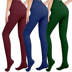 Libella 3er Pack Damen Thermo Strumpfhosen gefütterte Fleece Pantyhose Winter warm blickdichte Thermostrumpfhose Leggings Kuschel seamless dicke Plüsch Mehrfarbig 4152 Grün Rot Blau S von Libella