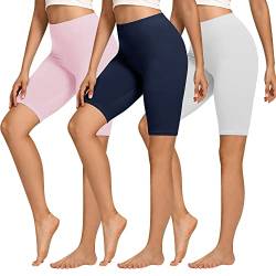 Libella 3er Pack Radlerhose Damen Kurze Leggings Baumwolle High Waist Shorts Blickdicht Sommer Sportshorts Marineblau Weiß Rosa 4165 L von Libella