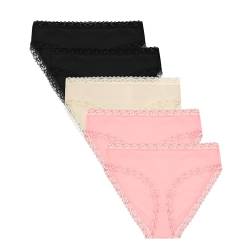 Libella 5er Pack Unterhosen Damen Spitze Slips Damen Baumwolle Slip Damen Sexy Weiche und Bequem Schwarz Hell-Pink Hautfarbe S 3302 BHP von Libella