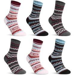 Libella 6 Paar Damensocken Wollsocken Thermosocken Wintersocken Wintersocken mit Innenfrottee Vintage Stil warm Bunt 2044 39-42 von Libella