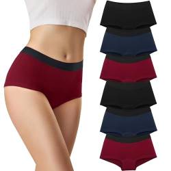 Libella 6er Pack Panties Damen Boxershorts Unterhosen Frauen Boxershorts mit Atmungsaktive Damen Pantys Mehrpack Hipsters Boxershorts Baumwolle mit Weicher dehnbarer Bund 3430-BRM-XL von Libella