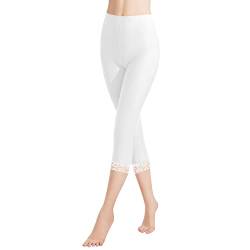 Libella Damen Leggings 3/4 Hose mit Spitze aus Baumwolle Capri-Hose mit Hohe Taille bunt Slim Fitnesshose Weiß M 4166 von Libella
