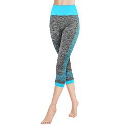 Libella Damen Leggings 3/4 Sporthose High Waist Sportleggins Mehrfarbig Strech Fitness Laufhose Caprihose 4119 Blau L XL von Libella