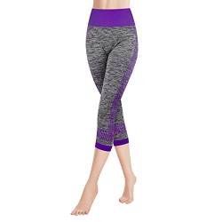 Libella Damen Leggings 3/4 Sporthose High Waist Sportleggins Mehrfarbig Strech Fitness Laufhose Caprihose 4119 Lila S M von Libella