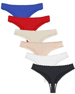 Libella Damen Thongs Niedrig Taille Tangas Seidig Satin Weichen Spitze Unterwäsche 6er-Pack Mehrfarbig 3208UN L von Libella