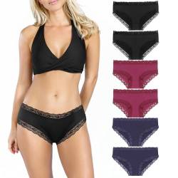 Libella Damen Unterhosen Panty Hipster Spitze Microfaser Taillenslip 6er Pack rot blau schwarz 3416 RML L von Libella