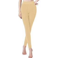 Libella Thermo Legggings Damen gefüttert Winter warm nahtlos Strumpfhose ohne Fuß Kuschel Seamless Treggings hoch Bund Sport Lange Tight 4130 Beige M von Libella