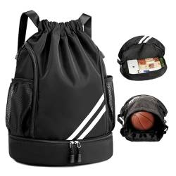 Mode Sport Rucksäcke Fußball Tasche Große Kapazität Sport Rucksäcke Große Kapazität Kordelzug Turnbeutel Wasserdicht Rucksack mit Bodenfach und Breit Kordelzug für Damen Herren Junior (Schwarz) von Libershine