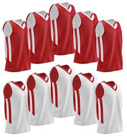 10 Stück wendbare Herren Mesh Performance Athletic Basketball Trikots - Blank Team Uniformen für Sport Scrimmage Bulk, rot / weiß, Einheitsgröße von Liberty Imports