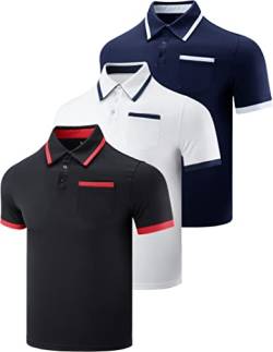 3er-Pack Herren Performance Dry Fit Tech Golf Poloshirts mit Brusttasche Kurzarm Active T Shirts, Marineblau/Schwarz/Weiß, Mittel von Liberty Imports