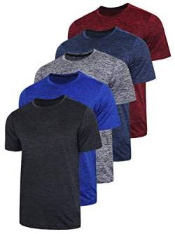 5 Stück Herren Active Quick Dry Crew Neck T Shirts | Athletic Running Gym Workout Kurzarm Tee Tops Bulk, Heather Black/Blue/Gray/Navy/Maroon, 5X-Groß von Liberty Imports