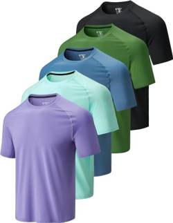 5 Stück Herren Active Quick Dry Crew Neck T Shirts | Athletic Running Gym Workout Kurzarm Tee Tops Bulk, Schwarz/Oliv/Cyanblau/Dunkler Lavendel/Soft Denim, XL von Liberty Imports