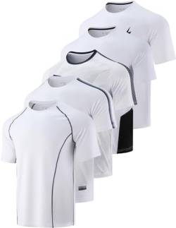 5 Stück Herren Active Quick Dry Crew Neck T Shirts | Athletic Running Gym Workout Kurzarm Tee Tops Bulk, Weiß, 5XL von Liberty Imports
