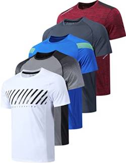 5 Stück Herren Active Quick Dry Crew Neck T Shirts | Athletic Running Gym Workout Kurzarm Tee Tops Bulk, Weiß/Grau/Blau/Anthrazit/Kastanienbraun, Mittel von Liberty Imports