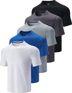 5 Stück Herren Active Quick Dry Crew Neck T Shirts | Athletic Running Gym Workout Kurzarm Tee Tops Bulk, Weiß/Marineblau/Grau/Anthrazit/Schwarz, XL von Liberty Imports