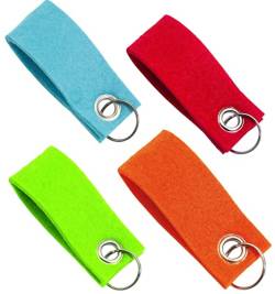 Libetui 4er Set farbige Schlüsselanhänger beschriftbar Schlüsselband mit Schlüsselring und bunten Anhängern aus Filz - Anhänger 4 Farben von Libetui