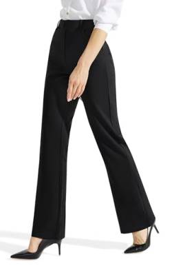 Libin Anzughose Damen Bootcut Business Hose Yogahose Elegant Stoffhose Schlaghose Jazzpants Lang Stretch Hose Hohe Taille Casual Sporthose mit 4 Taschen 74cm Innennähte Schwarz Größe 38 von Libin