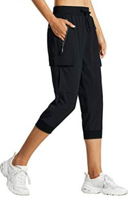 Libin Damen 3/4 Sommer Casual Cargo-Caprihose, Jogging Bottoms Leicht Stretch Wanderhose Trekkinghose, Quick-Drying, Sport, Workout, Lässige Outdoor-Hose, 03-Capris-Schwarz, Groß von Libin