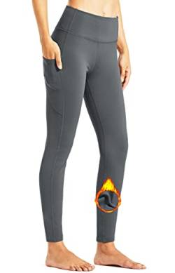 Libin Damen Thermo Leggings mit Taschen Yogahose Winter Gefüttert Laufhose Sportleggins Sporthose Thermounterwäsche Damen Sport Leggings Dunkelgrau M von Libin