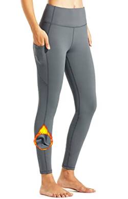 Libin Damen Thermo Leggings mit Taschen Yogahose Winter Gefüttert Laufhose Sportleggins Sporthose Thermounterwäsche Damen Sport Leggings Grau XL von Libin