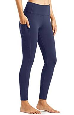 Libin Damen Thermo Leggings mit Taschen Yogahose Winter Gefüttert Laufhose Sportleggins Sporthose Thermounterwäsche Damen Sport Leggings Navy blau XS von Libin