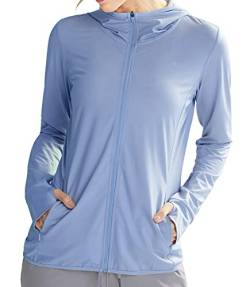 Libin Damen UPF 50+ Sonnenschutz Hoodie Full Zip Laufshirt Langarm Sun Shirt Sportshirt für Running Wandern Outdoor Surfen mit Taschen, Lavendelblau XS von Libin