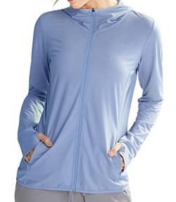 Libin Damen UPF 50+ Sonnenschutz Hoodie Full Zip Laufshirt Langarm Sun Shirt Sportshirt für Running Wandern Outdoor Surfen mit Taschen, Lavendelblau XXL von Libin