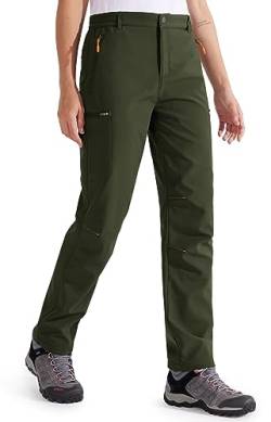 Libin Damen Wanderhose Thermohose Gefüttert Winter Outdoorhose Warme Softshellhose Wasserdicht Winddicht Skihose Trekkinghose, Army Green XL von Libin