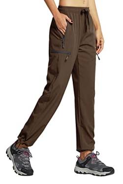 Libin Damen Wanderhose Wasserdicht Outdoorhose Leichte Schnell Trocknende Atmungsaktiv Trekkinghose Funktionshose Track Pants mit Reißverschlusstasche,Braun, L von Libin