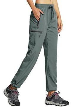 Libin Damen Wanderhose Wasserdicht Outdoorhose Leichte Schnell Trocknende Atmungsaktiv Trekkinghose Funktionshose Track Pants mit Reißverschlusstasche,Metropolis Grau, M von Libin