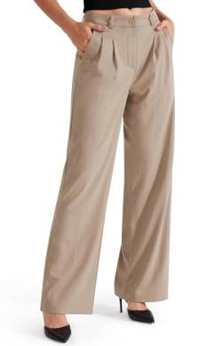 Libin Damenhose mit weitem Bein, 73,7 cm / 78,7 cm, hohe Taille, Business-Arbeitshose, Kleid, Yoga, Golf, Freizeithose, Khaki, 04 von Libin