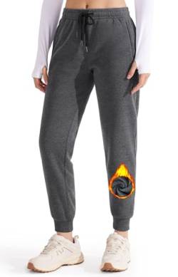 Libin Gefütterte Jogginghose Damen Warme Fleecehose Sporthose Trainingshose Sweatpants Laufhose mit Reißverschluss Taschen für Winter Herbst Grau XL von Libin