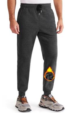 Libin Gefütterte Jogginghose Herren Dunkelgrau Trainingshose Lang Warme Sweatpants Casual Sport Fleecehose mit Reissverschluss Taschen XXL von Libin